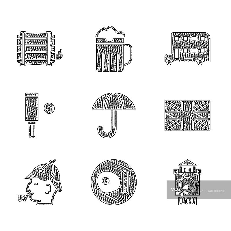 雨伞英式早餐大本钟塔套装图片素材