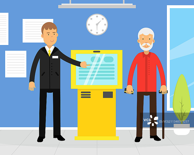 银行顾问帮助老年男人图片素材