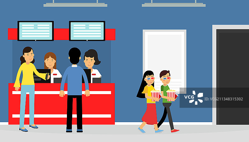 在电影院买票的快乐人群图片素材