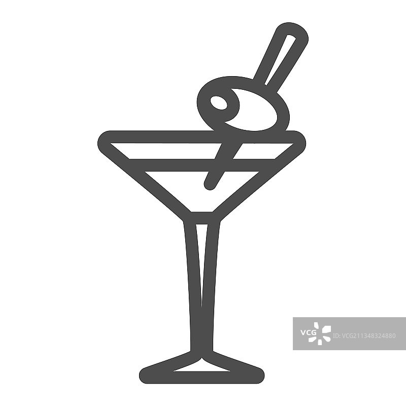 马提尼酒与橄榄线性图标图片素材
