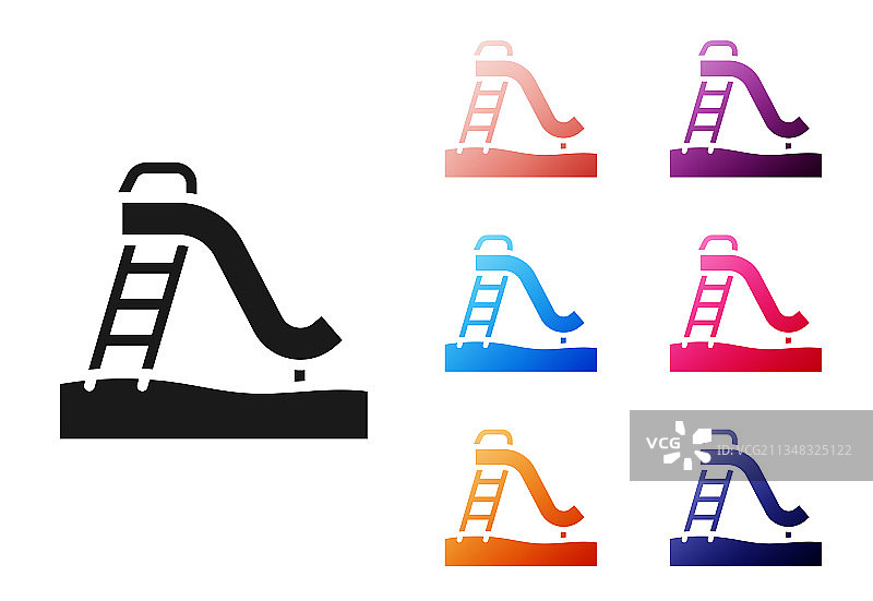 白色背景上的黑色儿童滑梯图标图片素材