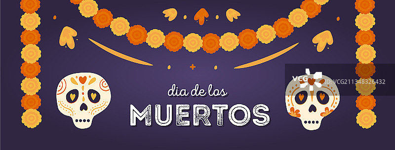 带有糖骷髅的亡灵节横幅图片素材