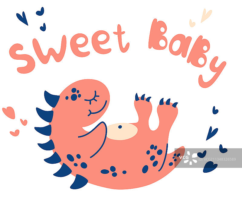 手绘可爱恐龙宝宝睡眠图图片素材