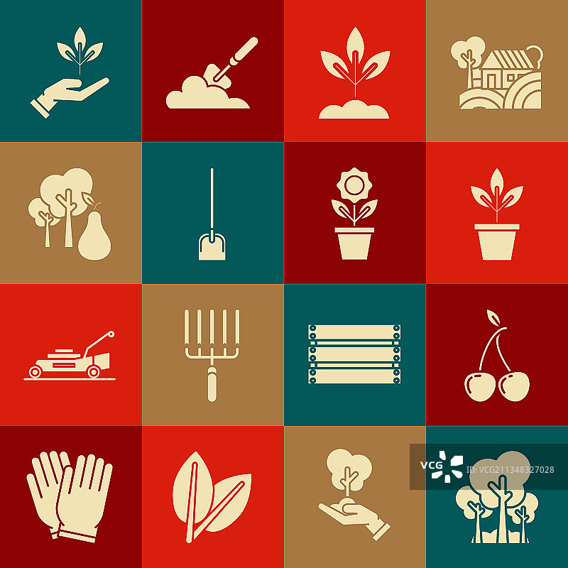 盆栽树木樱花和园艺铲套装图片素材