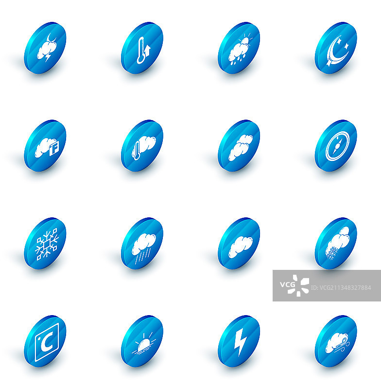 带雨和太阳月亮的温度计云设置图片素材