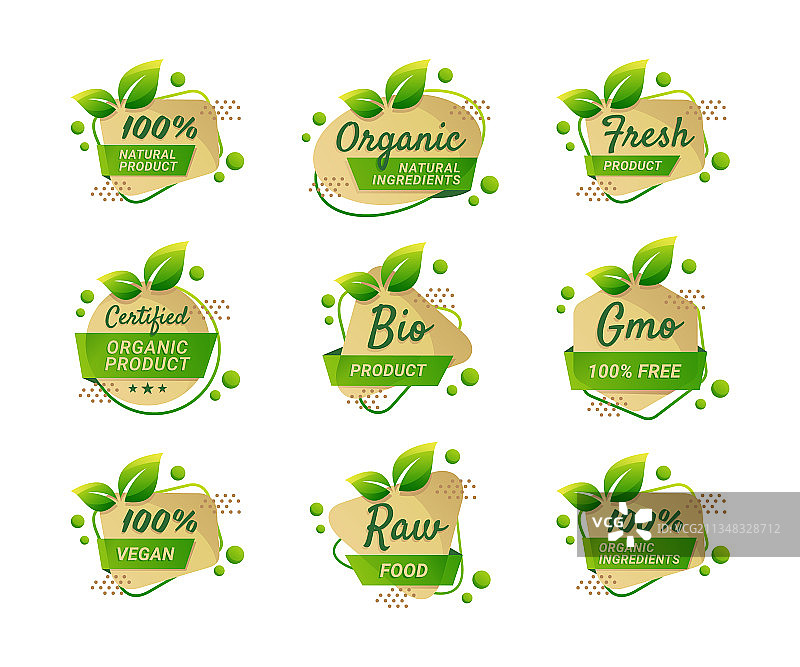 有机食品标签：天然生物产品系列图片素材