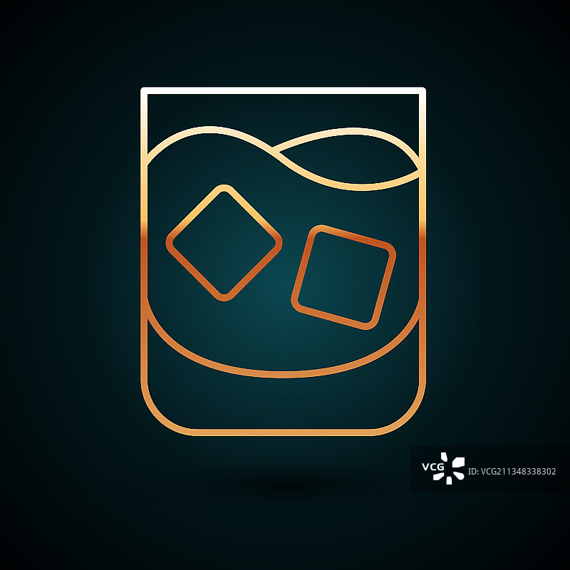 金色线条威士忌和冰块玻璃杯图标图片素材