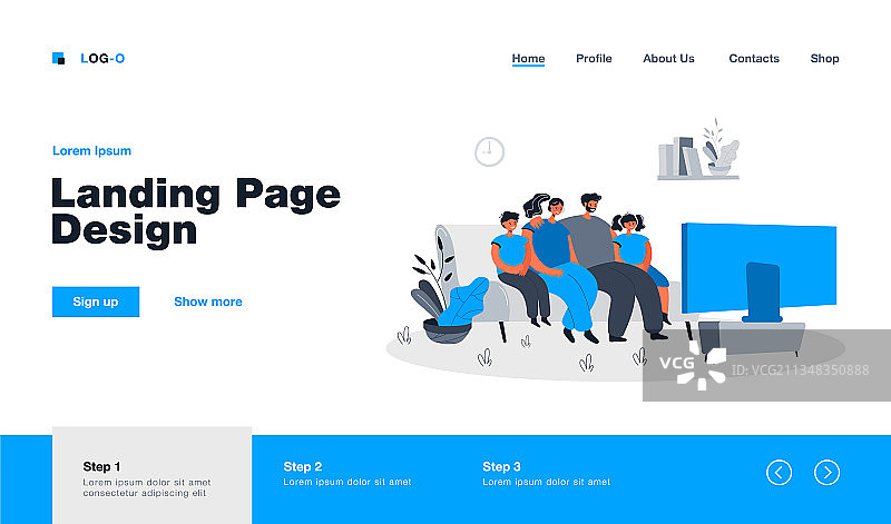 卡通家庭在客厅看电视图片素材