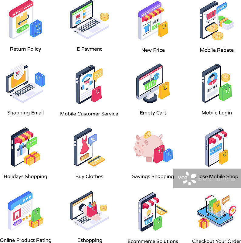2.5D购物和商业图标图片素材