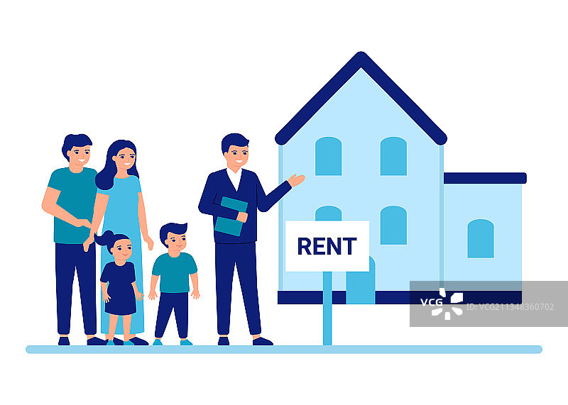 在房产中介的帮助下，家庭购买或租赁房屋图片素材