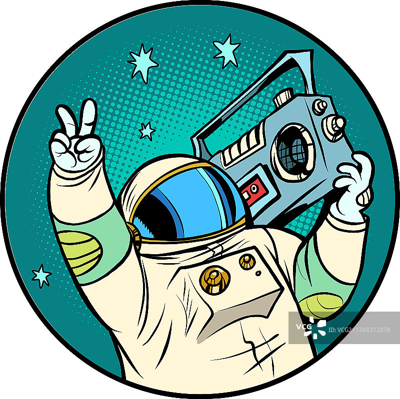 宇航员带着手提音响跳迪斯科复古音乐图片素材