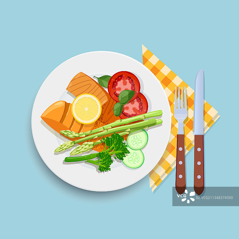 烤三文鱼配蔬菜图片素材