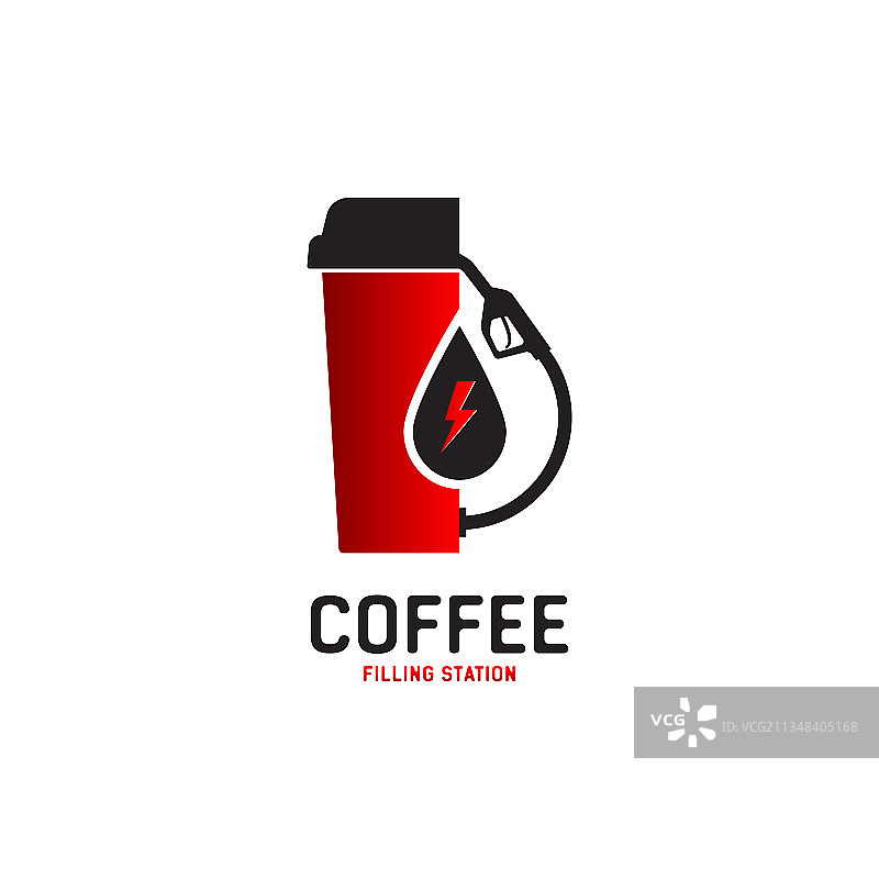 红色咖啡杯和加油站软管标志图片素材