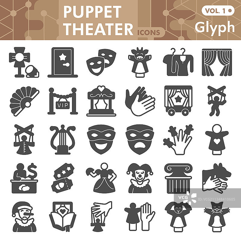 木偶剧院线条图标集图片素材
