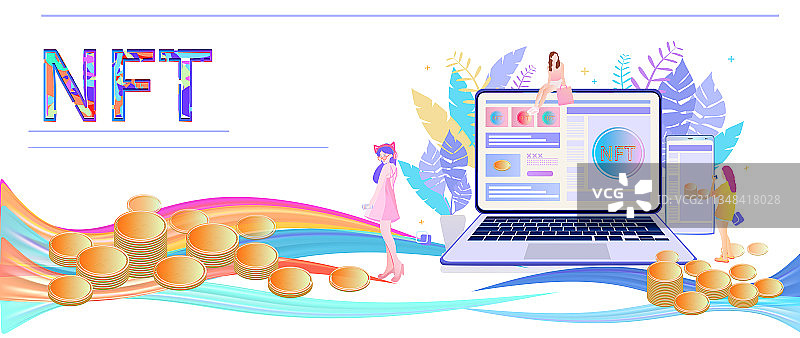 NFT非同质化代币的金融交易插画图片素材