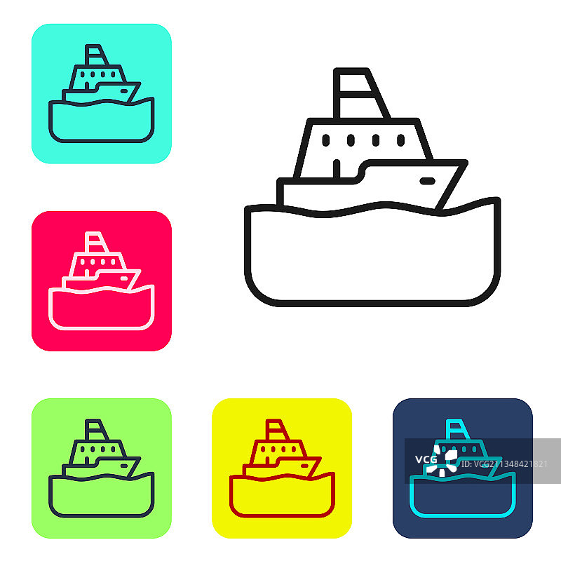 白色背景上的黑色线条游轮图标图片素材