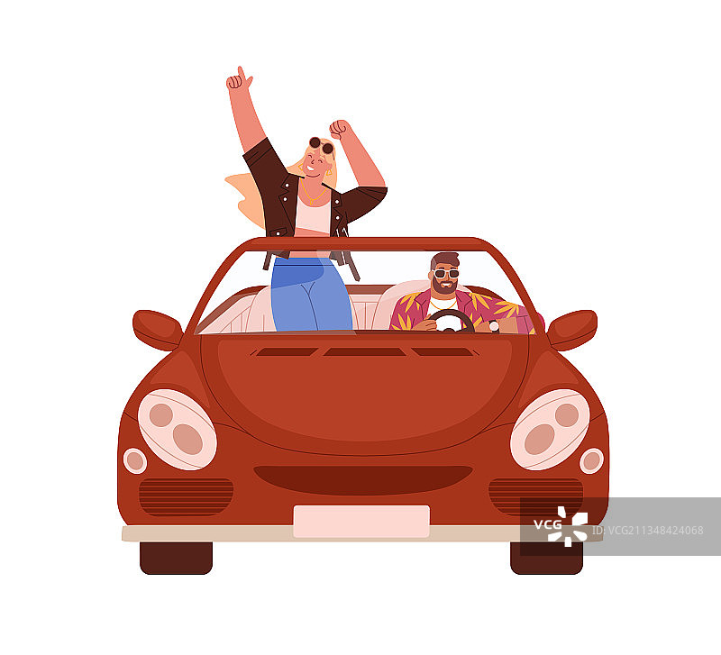 快乐的浪漫情侣驾车旅行图片素材