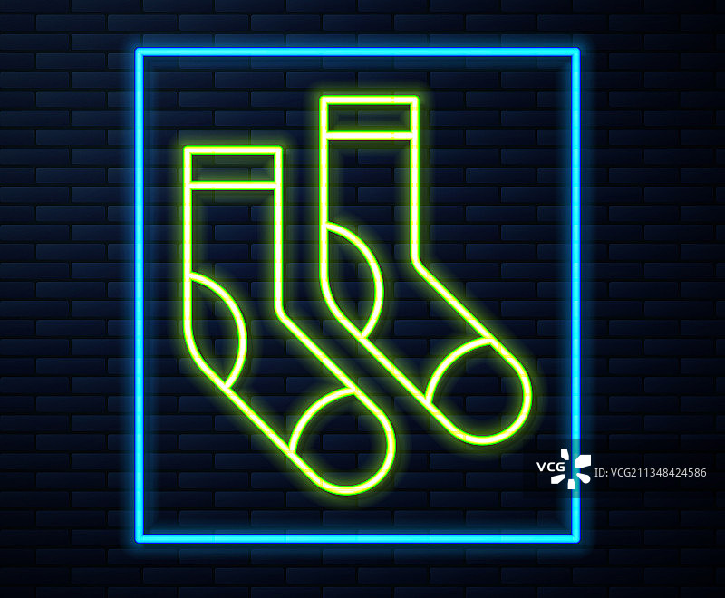砖墙上发光霓虹线条袜子图标图片素材
