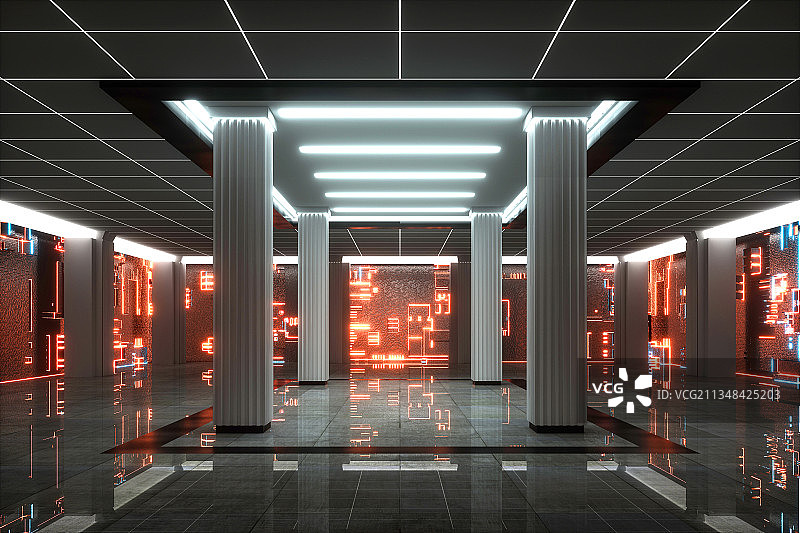 3D现代抽象霓虹灯空间背景图片素材