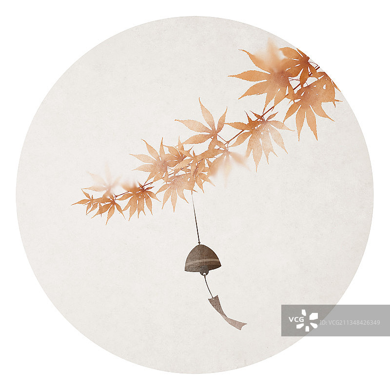 圆形中国风插画秋季枫叶铃铛图片素材