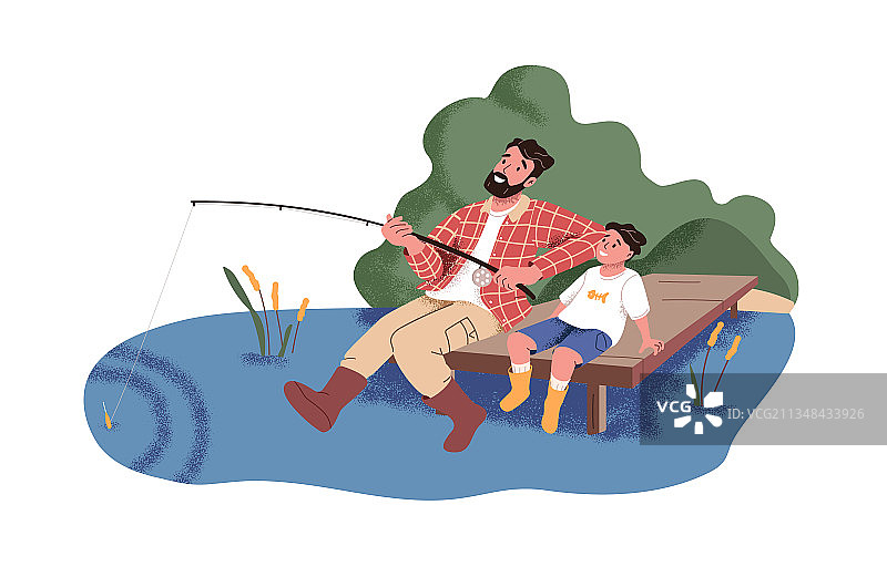父子在户外一起钓鱼图片素材