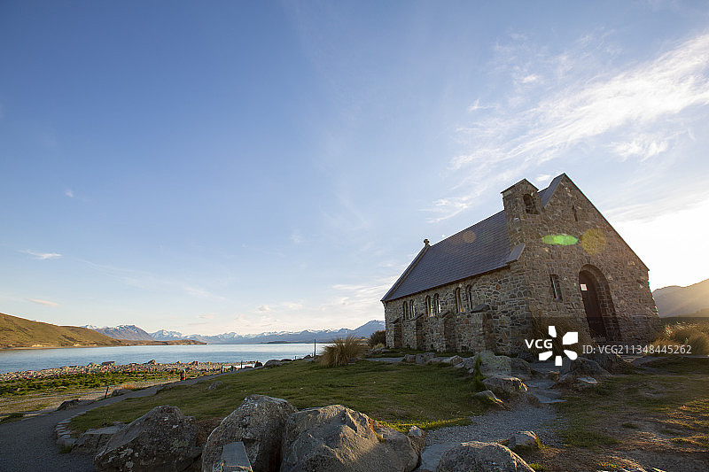 新西兰南岛蒂卡波湖边的好牧羊人教堂图片素材