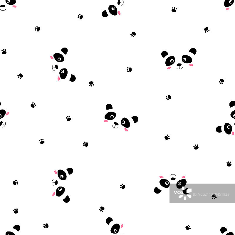 白色背景可爱熊猫宝宝无缝图案图片素材