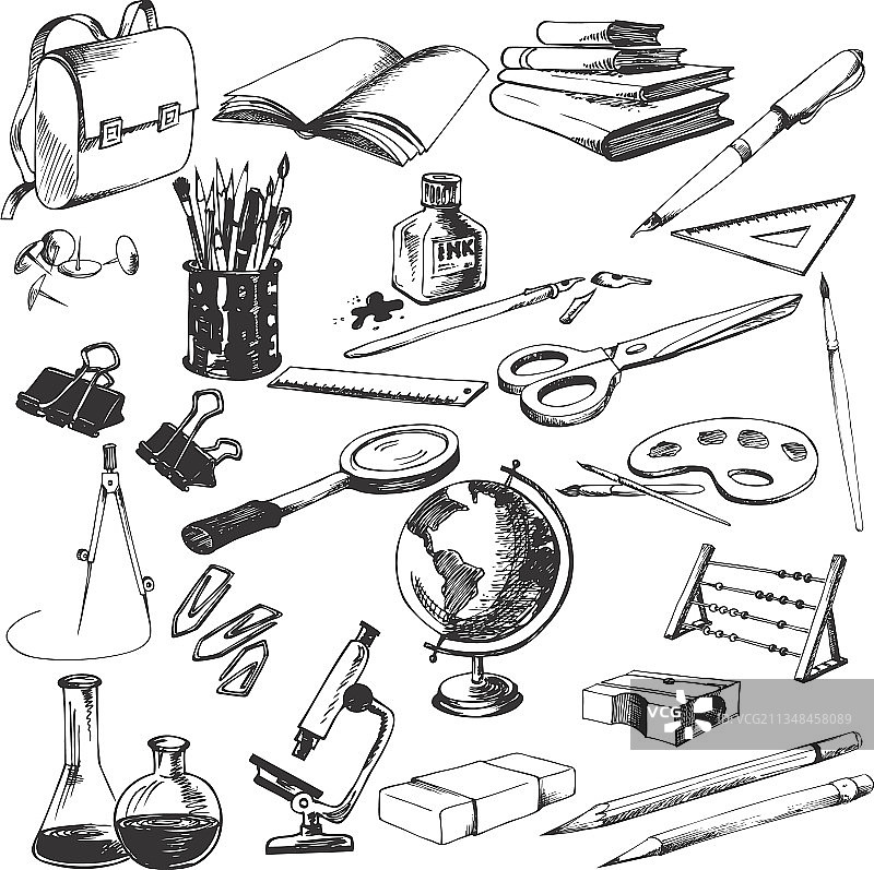 孤立的学习用品一套图片素材