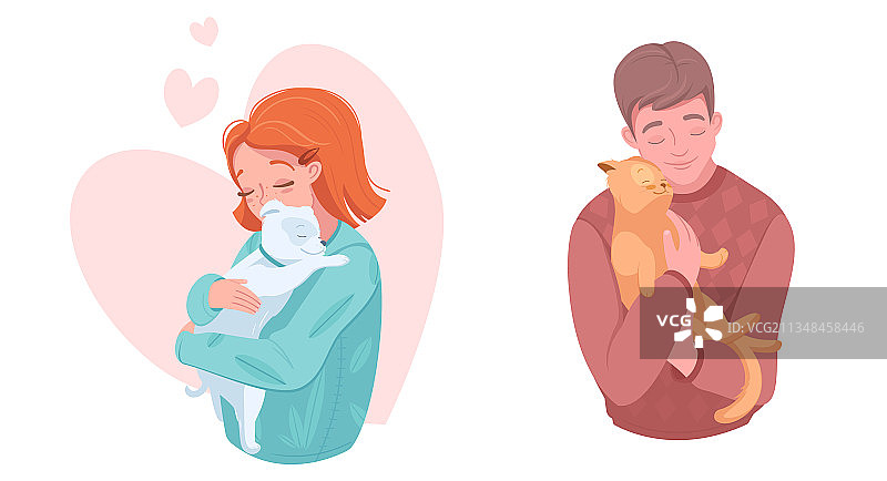 快乐的宠物主人与小狗和小猫图片素材