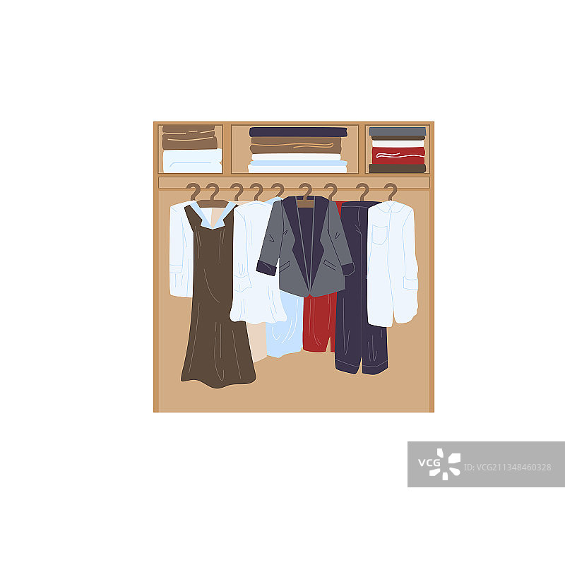 带不同衣服的扁平卡通衣柜图片素材