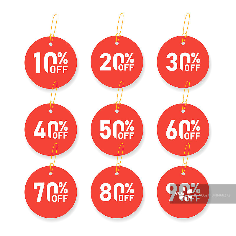 促销标签徽章模板，10%、20%、30%、40%、50%折扣图片素材