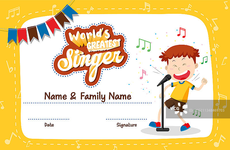 世界最佳歌手证书模板图片素材