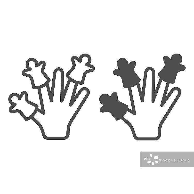 戴着手指玩偶的手部线条和实心图标图片素材