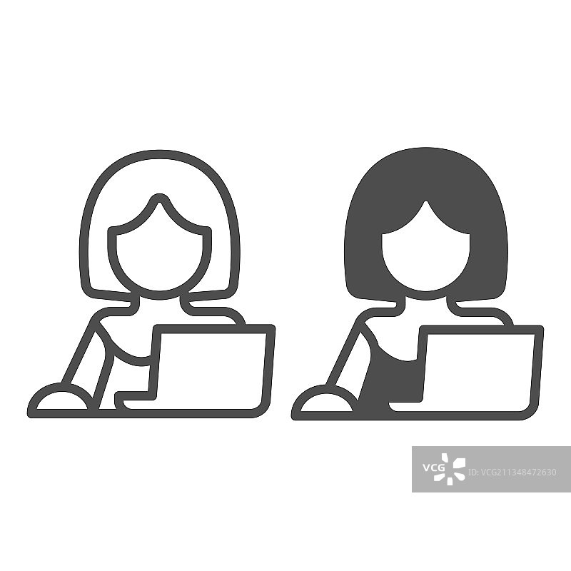 使用笔记本电脑和鼠标的自由职业女性图片素材