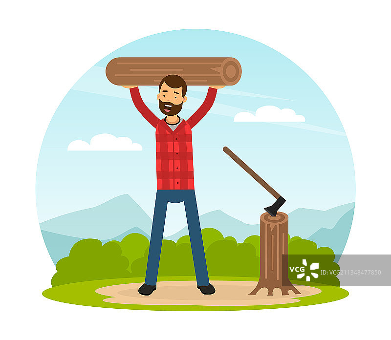 身穿红色格子衬衫的络腮胡伐木工人图片素材