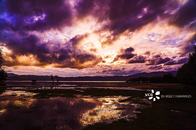 日落拉市海图片素材