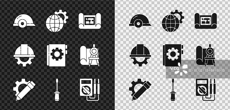 工人安全帽地球仪图片素材