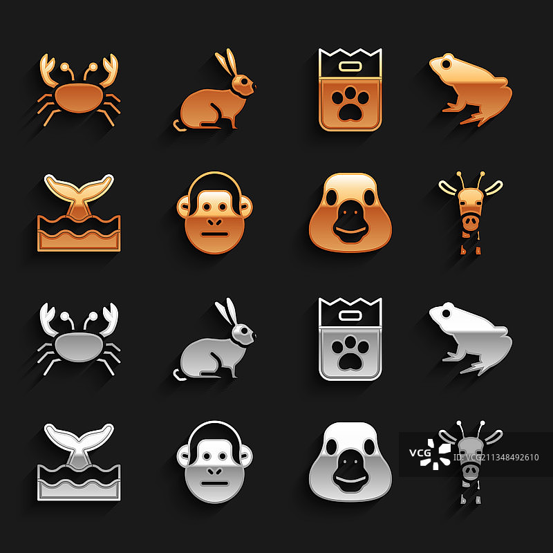 猴子、青蛙、长颈鹿、鹅、鸟和鲸鱼图片素材