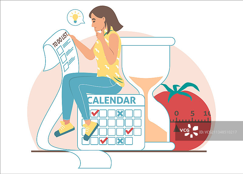 坐在大日历上查看待办事项的女人图片素材