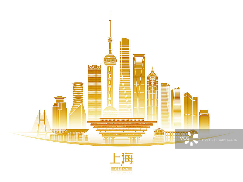 上海城市建筑群天际线矢量插画海报图片素材