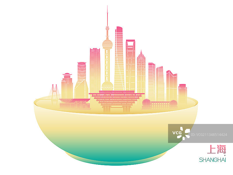 上海城市建筑群天际线矢量插画海报图片素材