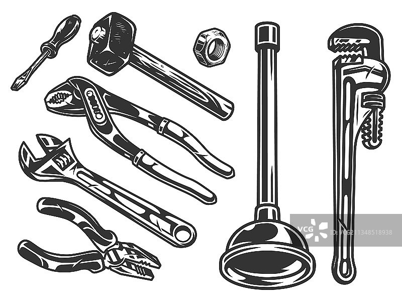 水管工复古工具组合图片素材