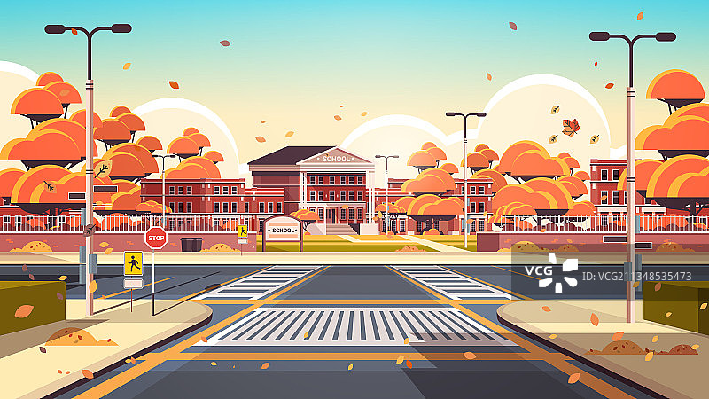 带道路的空旷学校前院图片素材