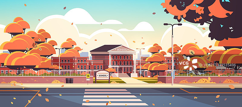 带道路的空旷学校前院图片素材