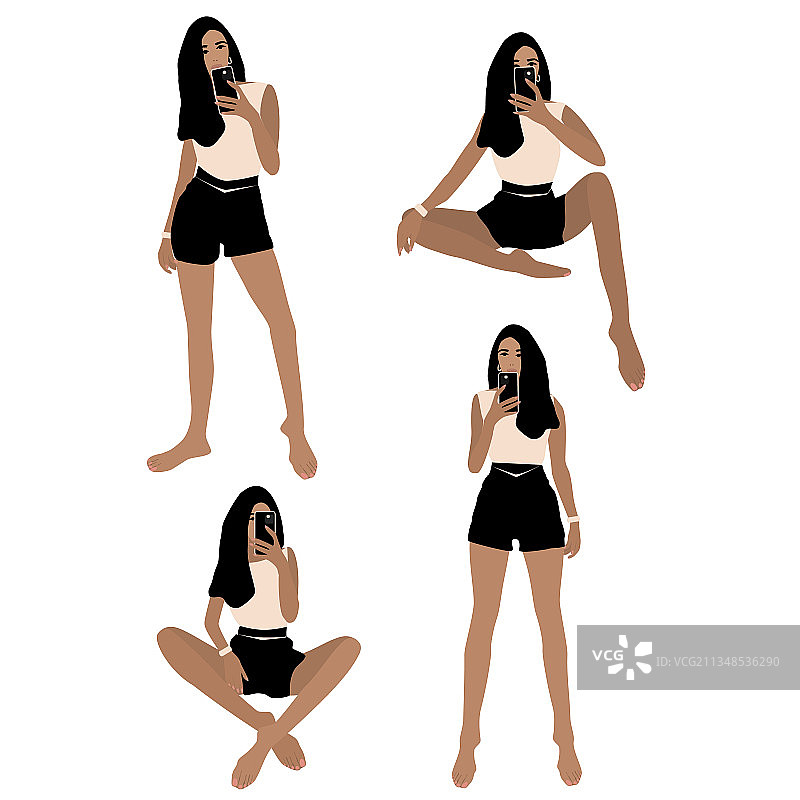 四个不同姿势的女孩图片素材
