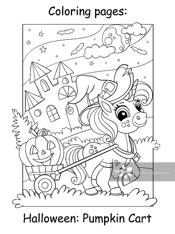 戴着女巫帽的可爱独角兽万圣节图片素材