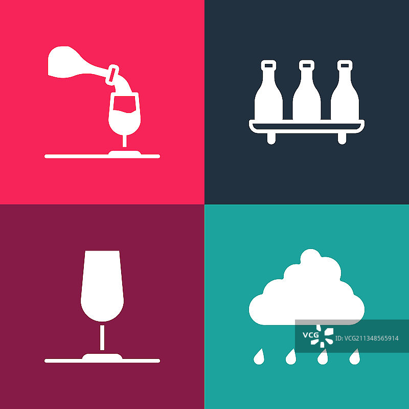 波普艺术风格乌云雨滴葡萄酒瓶图片素材