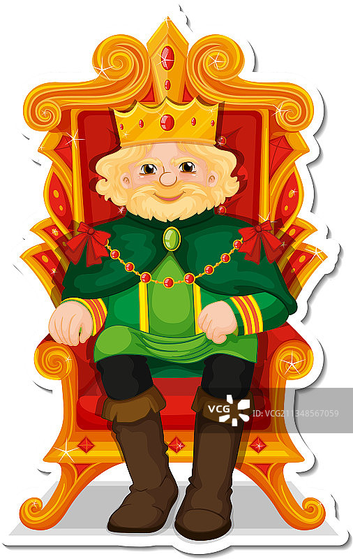 坐在王座上的国王卡通人物贴纸图片素材