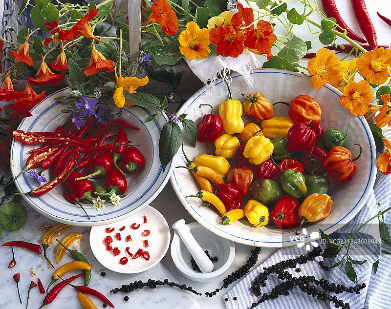 各种辣椒和旱金莲图片素材