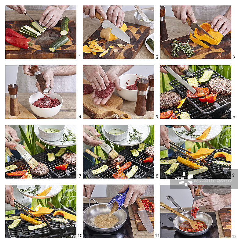 制作烤牛肉汉堡配自制炸薯条图片素材